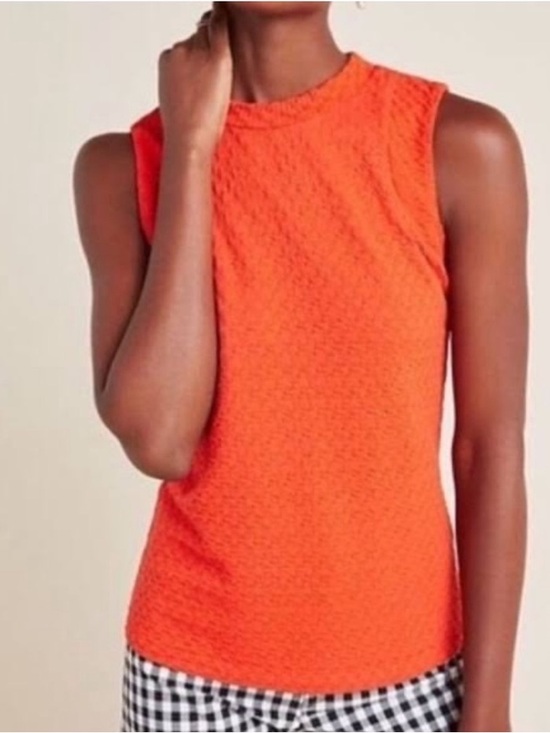 Anthropologie Tops - Anthropologie Maeve Bright Red Barbara Jacquard Knit Textured Crewneck Tank